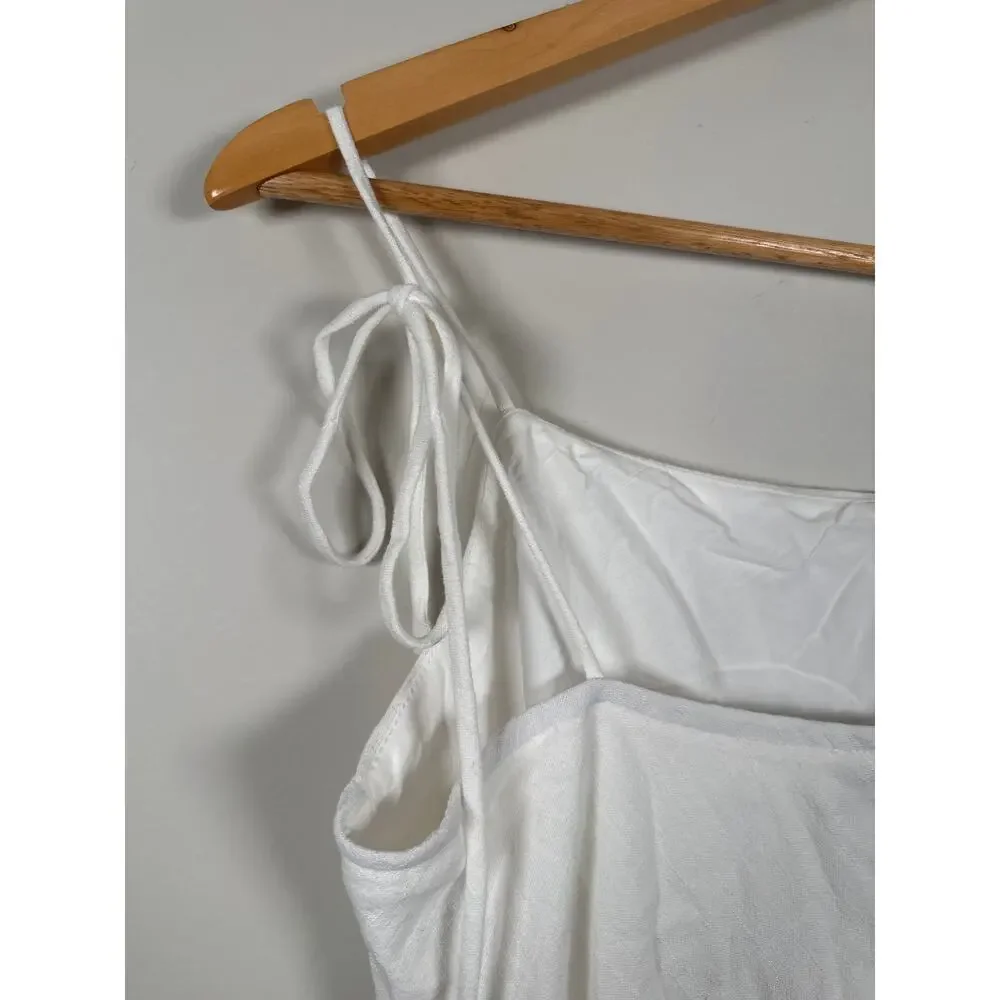 Petal & Pup New Sawyer Mini Dress White Size Large Tie Strap Linen Blend Lined